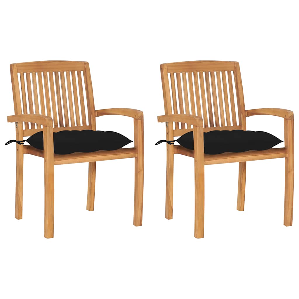 Tuinstoelen 2 st met zwarte kussens massief teakhout is nu te koop bij PeponiXL, paradijselijk wonen!
