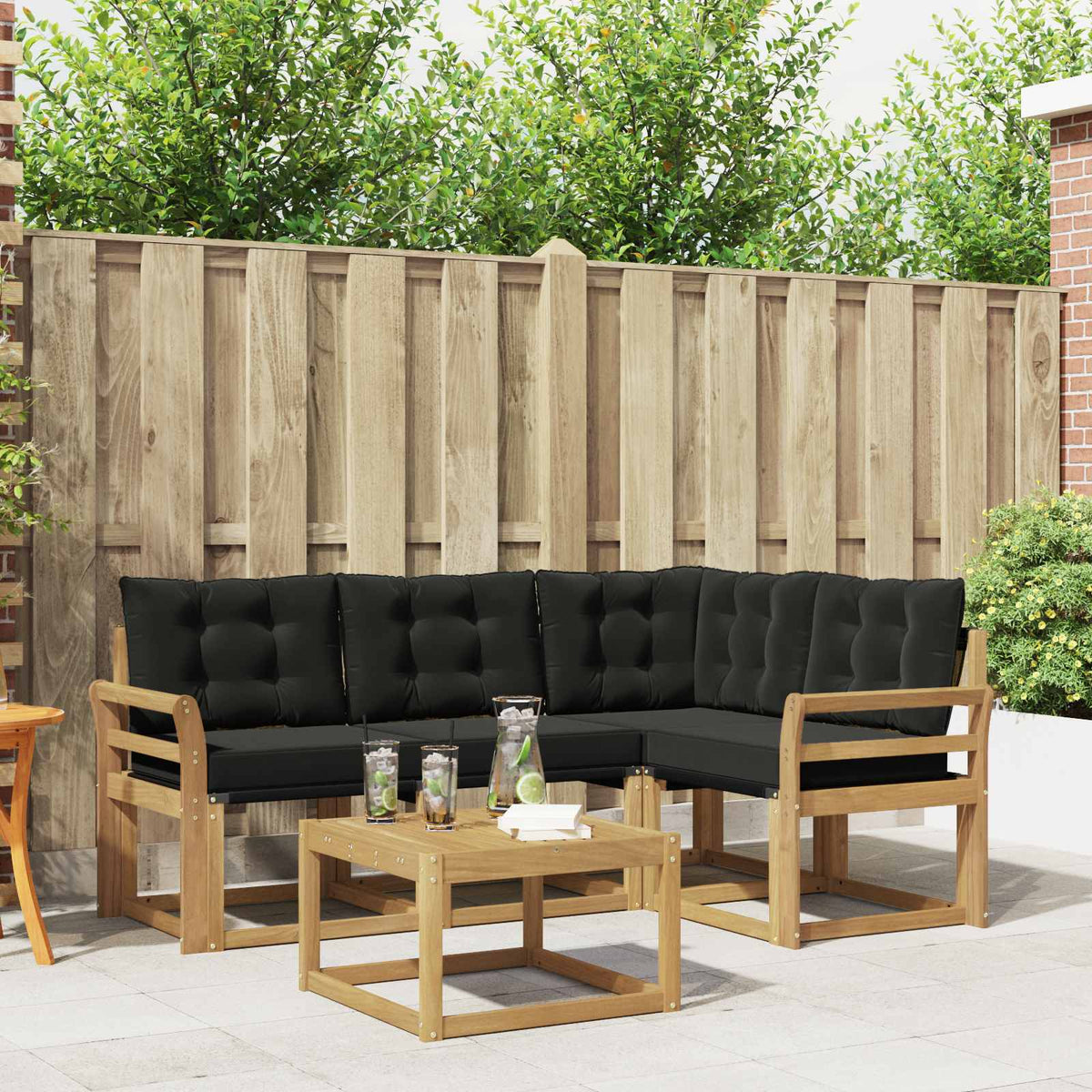 Buiten bankenset met kussen 5 pcs Wit en zwart is nu te koop bij PeponiXL, paradijselijk wonen!
