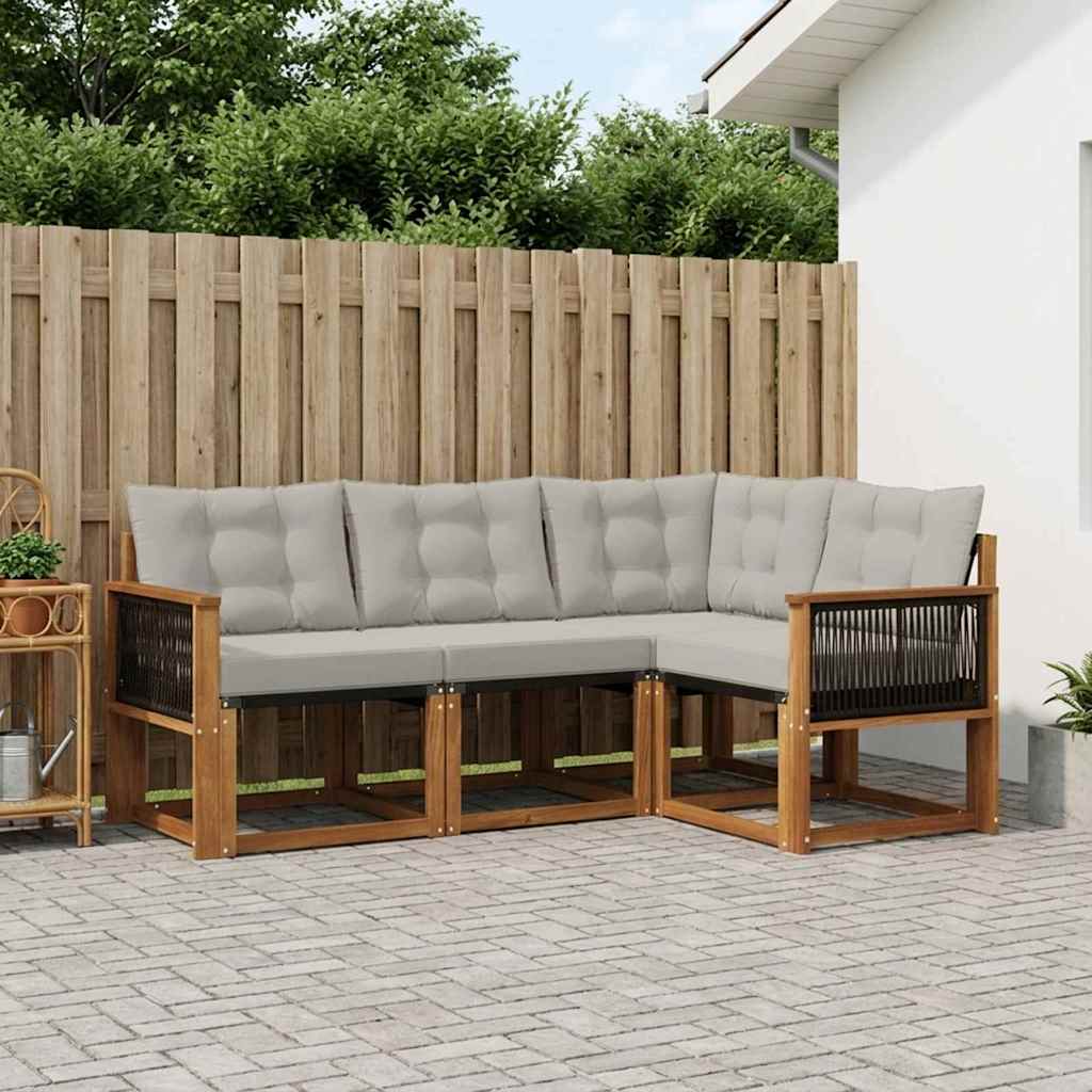 Buiten bankenset met kussen 4 pcs Naturel en lichtgrijs is nu te koop bij PeponiXL, paradijselijk wonen!