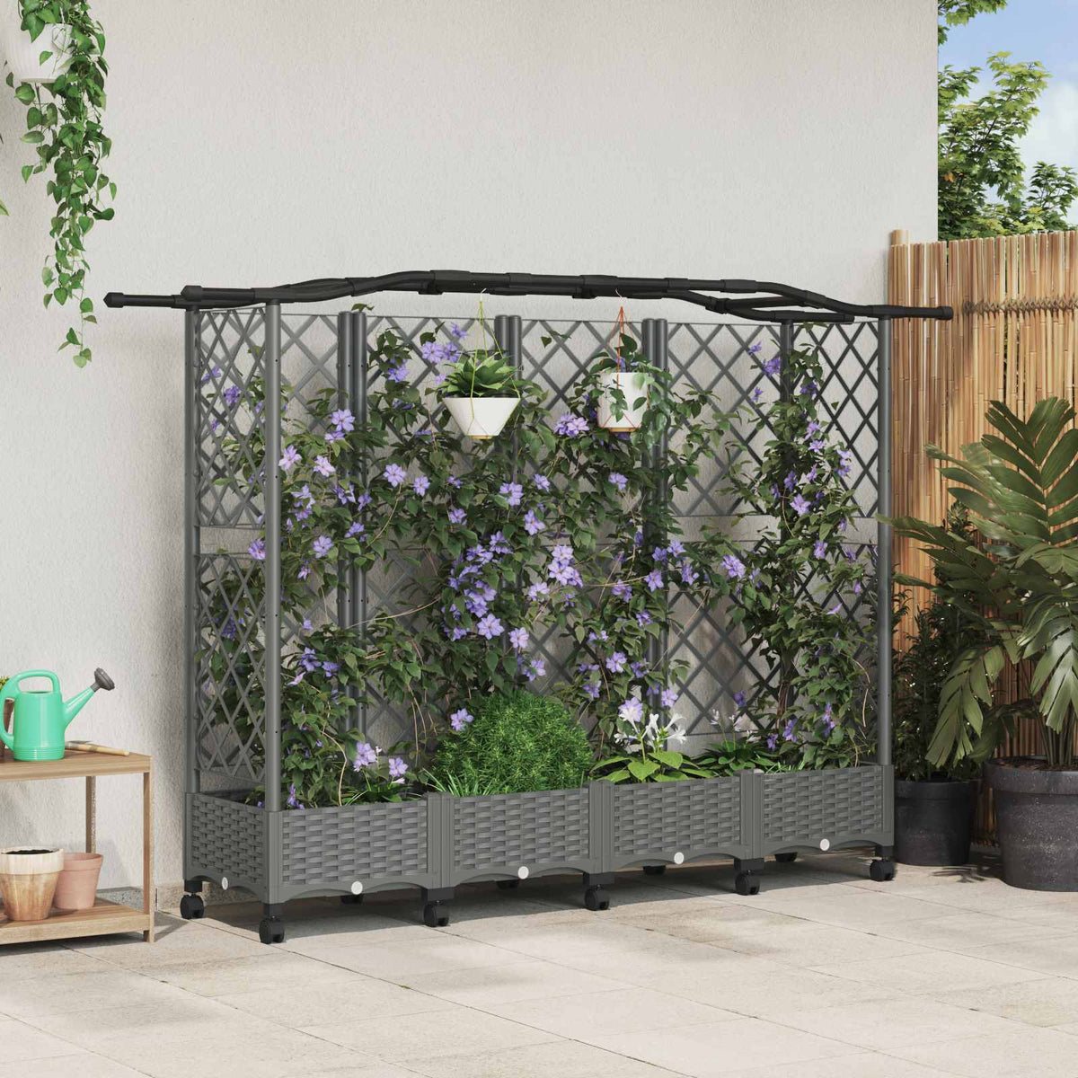 Verhoogd Bed met Trellis en Dak Lichtgrijs 203,5 x 40 x 129 cm is nu te koop bij PeponiXL, paradijselijk wonen!