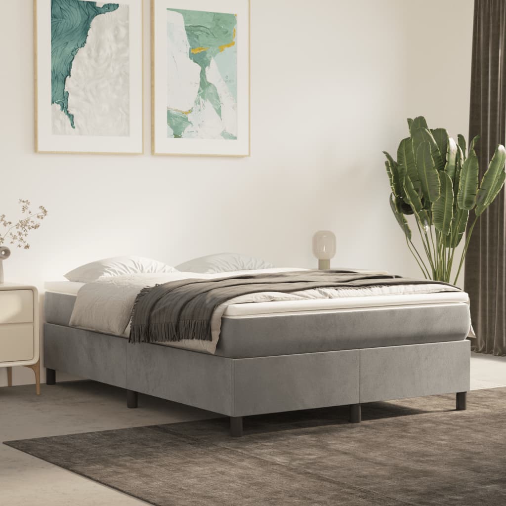 Boxspring met matras fluweel lichtgrijs 140x190 cm is nu te koop bij PeponiXL, paradijselijk wonen!