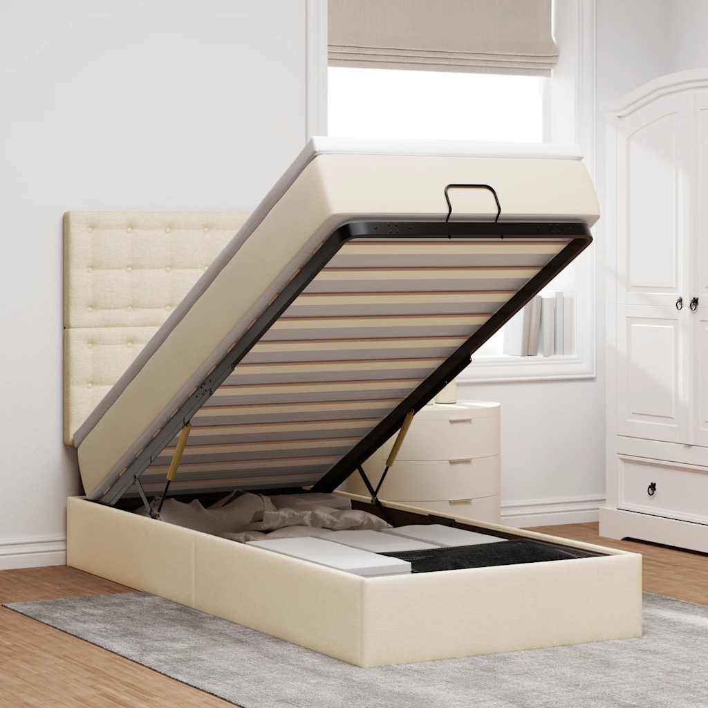 Ottoman bed met matras 90x190cm stof crèmekleurig is nu te koop bij PeponiXL, paradijselijk wonen!