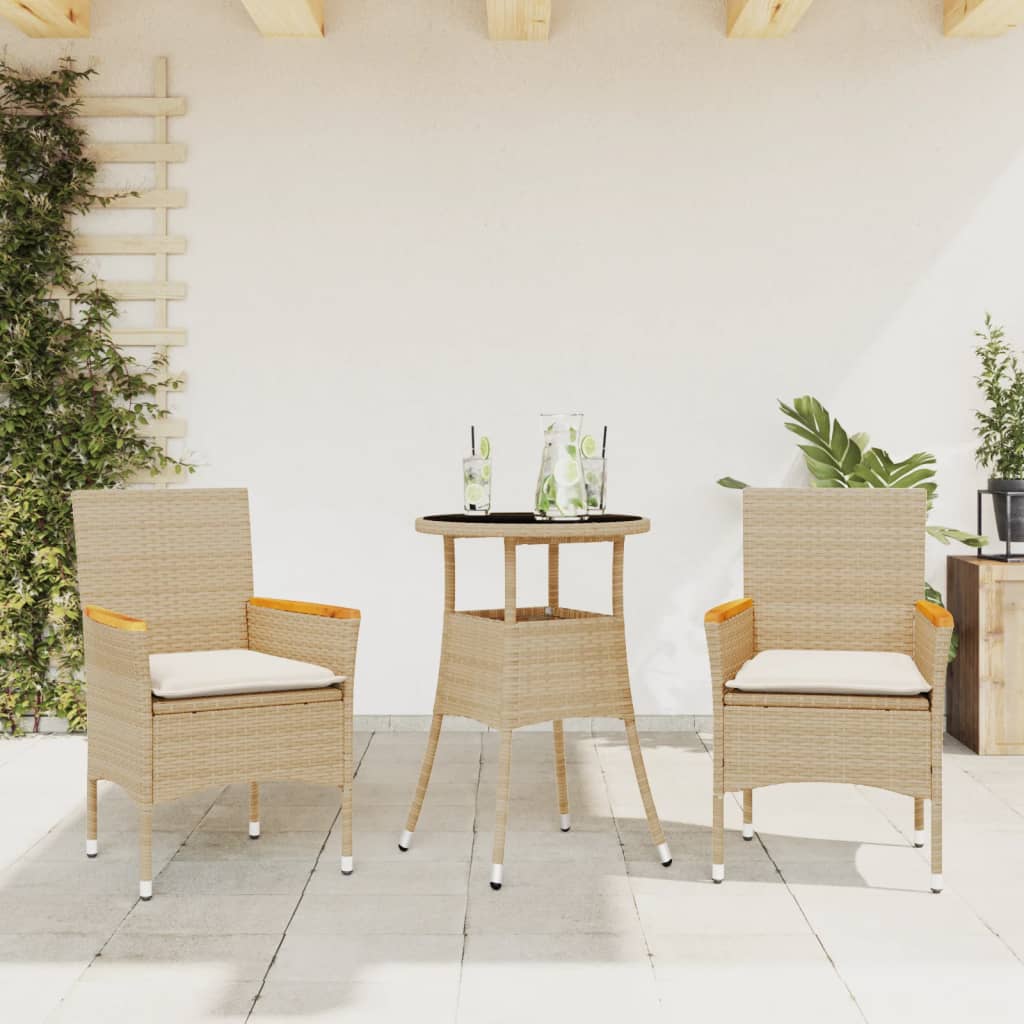 3-delige Tuinset met kussens poly rattan en glas beige is nu te koop bij PeponiXL, paradijselijk wonen!