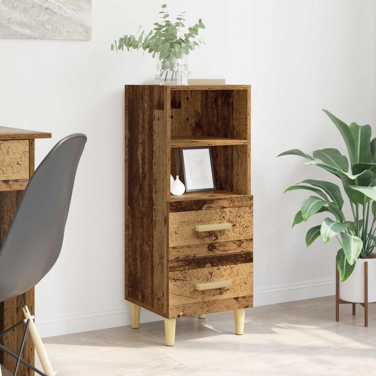 Dressoir met lade Oud hout 34 x 34.5 x 90 cm Bewerkt hout is nu te koop bij PeponiXL, paradijselijk wonen!