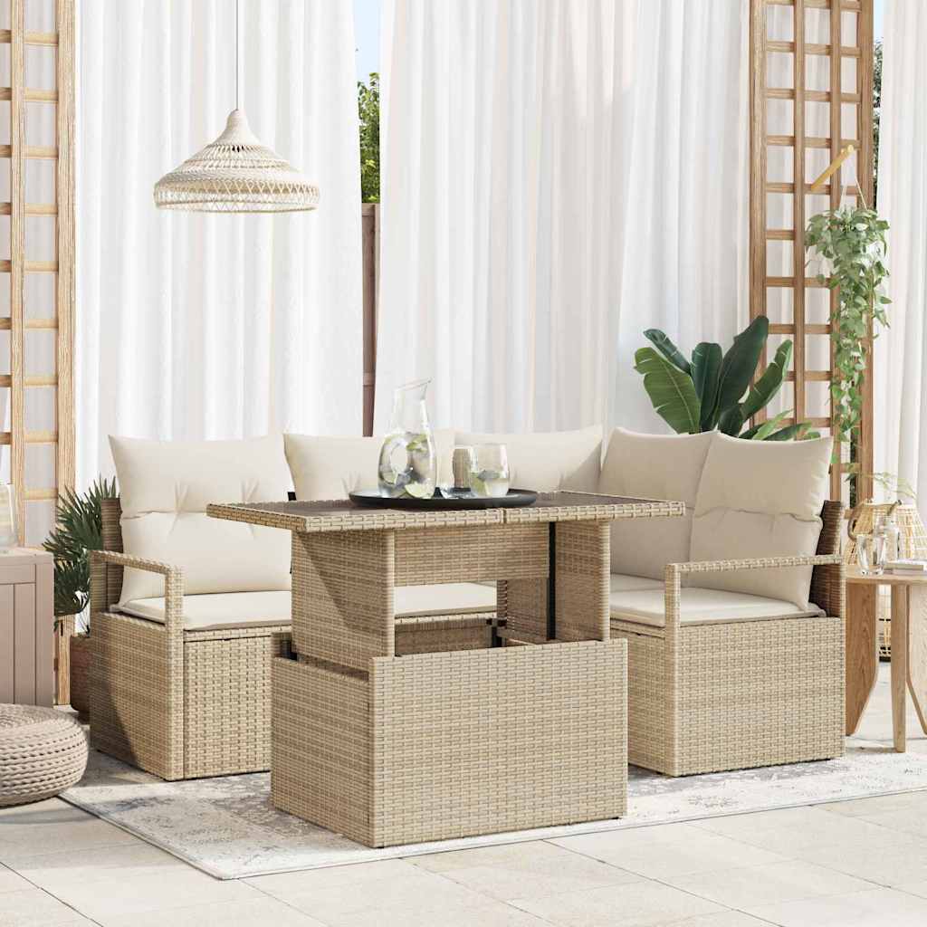 Tuin Sofa Set 5 pcs beige en crèmekleurig poly rattan is nu te koop bij PeponiXL, paradijselijk wonen!