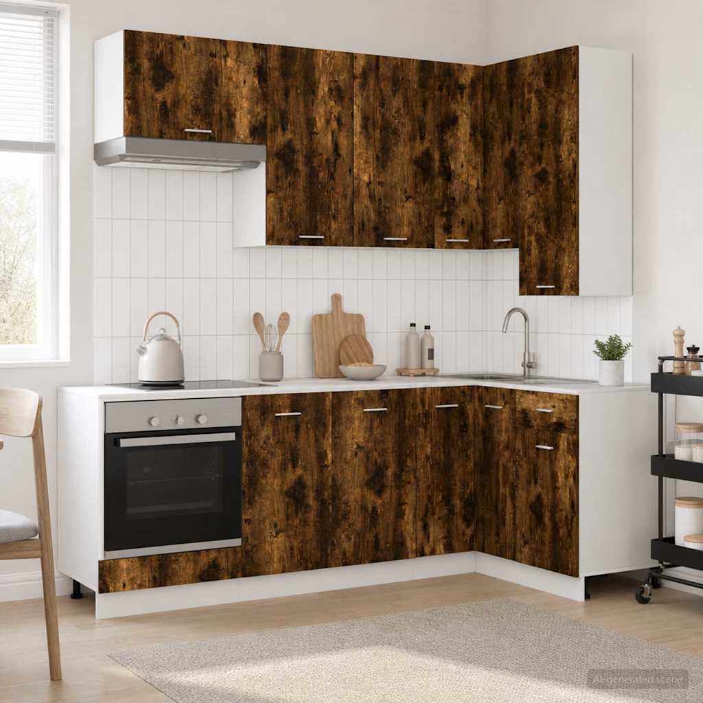 Keukenblok LYON 8 pcs Gerookt eiken Bewerkt hout is nu te koop bij PeponiXL, paradijselijk wonen!