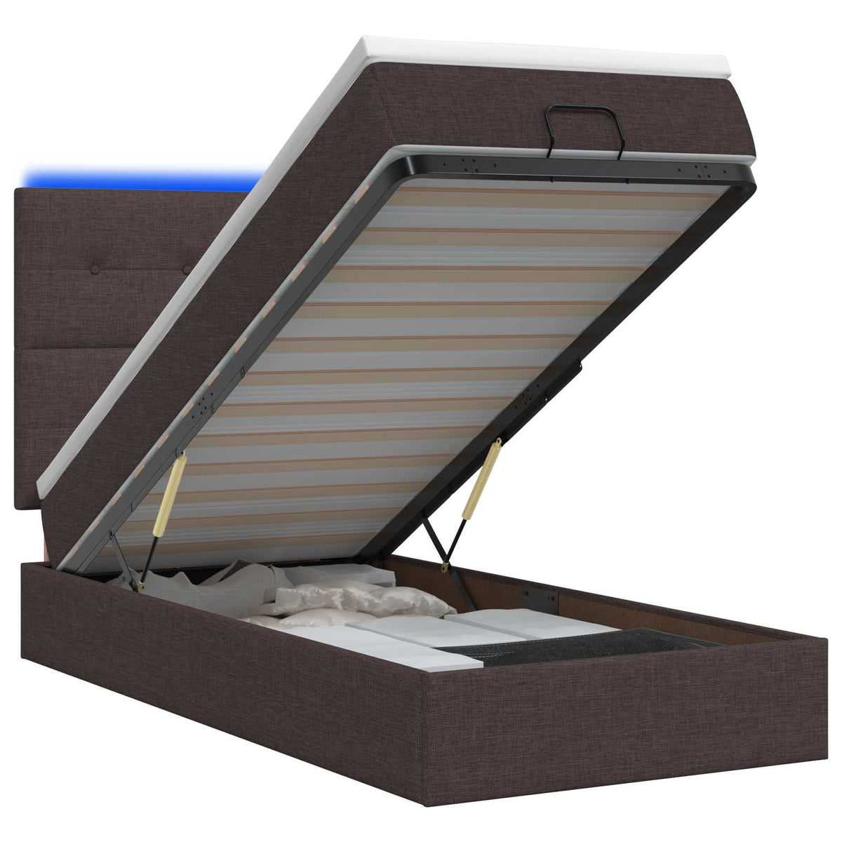 Ottoman Bed met Matrassen en LED Donkerbruin 80 x 200 cm Stof is nu te koop bij PeponiXL, paradijselijk wonen!