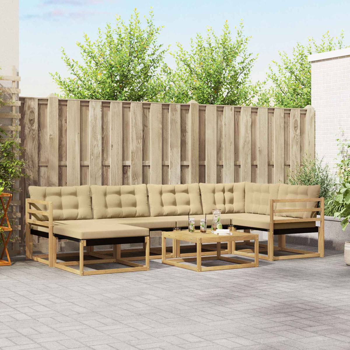 Buiten bankenset 7 pcs Wit en Beige 79 x 79 x 37 cm is nu te koop bij PeponiXL, paradijselijk wonen!