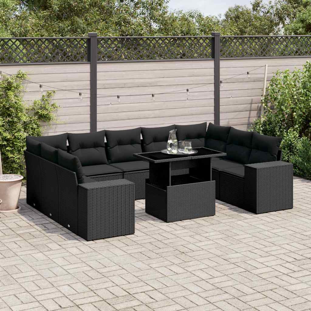 10-delige Loungeset met kussens poly rattan zwart is nu te koop bij PeponiXL, paradijselijk wonen!