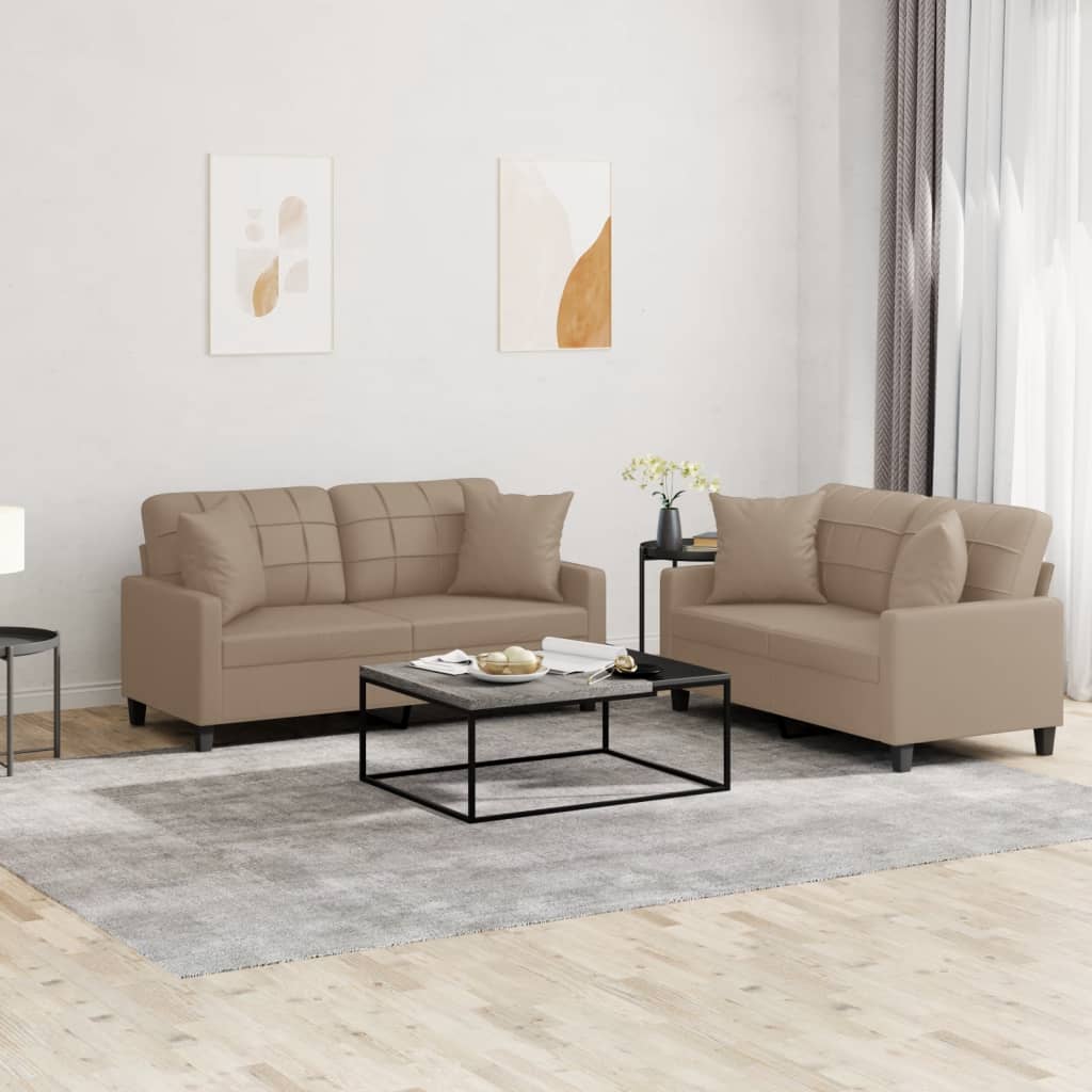 2-delige Loungeset met kussens kunstleer cappuccinokleurig is nu te koop bij PeponiXL, paradijselijk wonen!