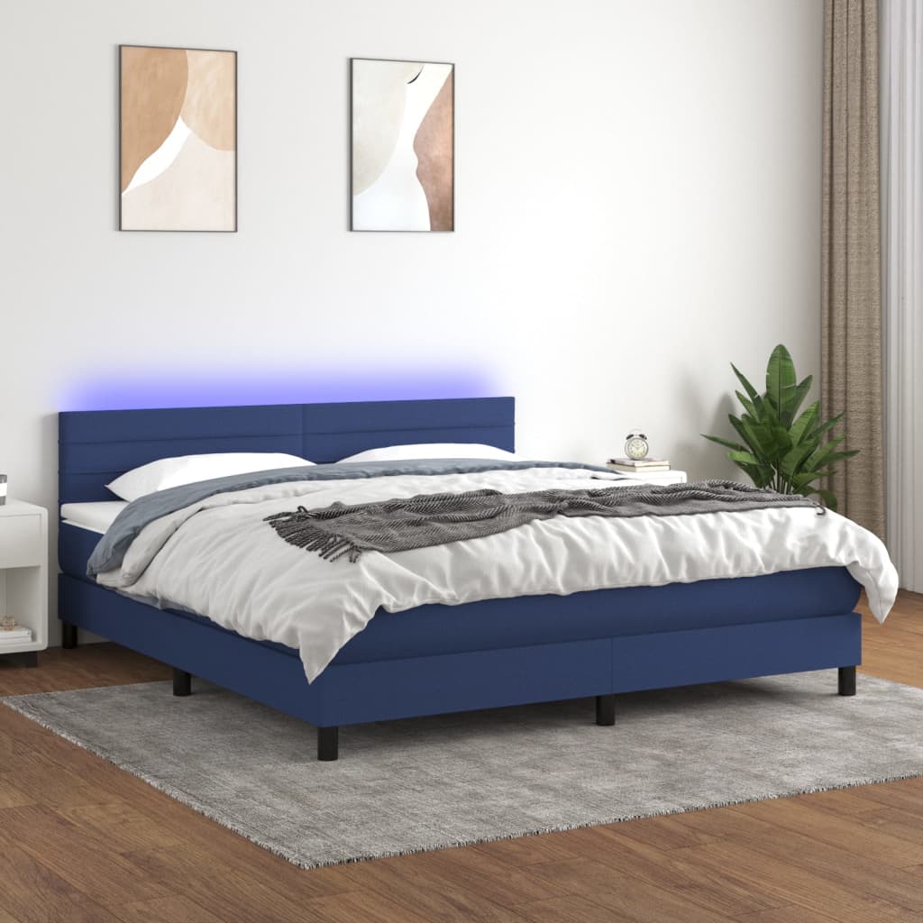 Boxspring met matras en LED stof blauw 180x200 cm is nu te koop bij PeponiXL, paradijselijk wonen!