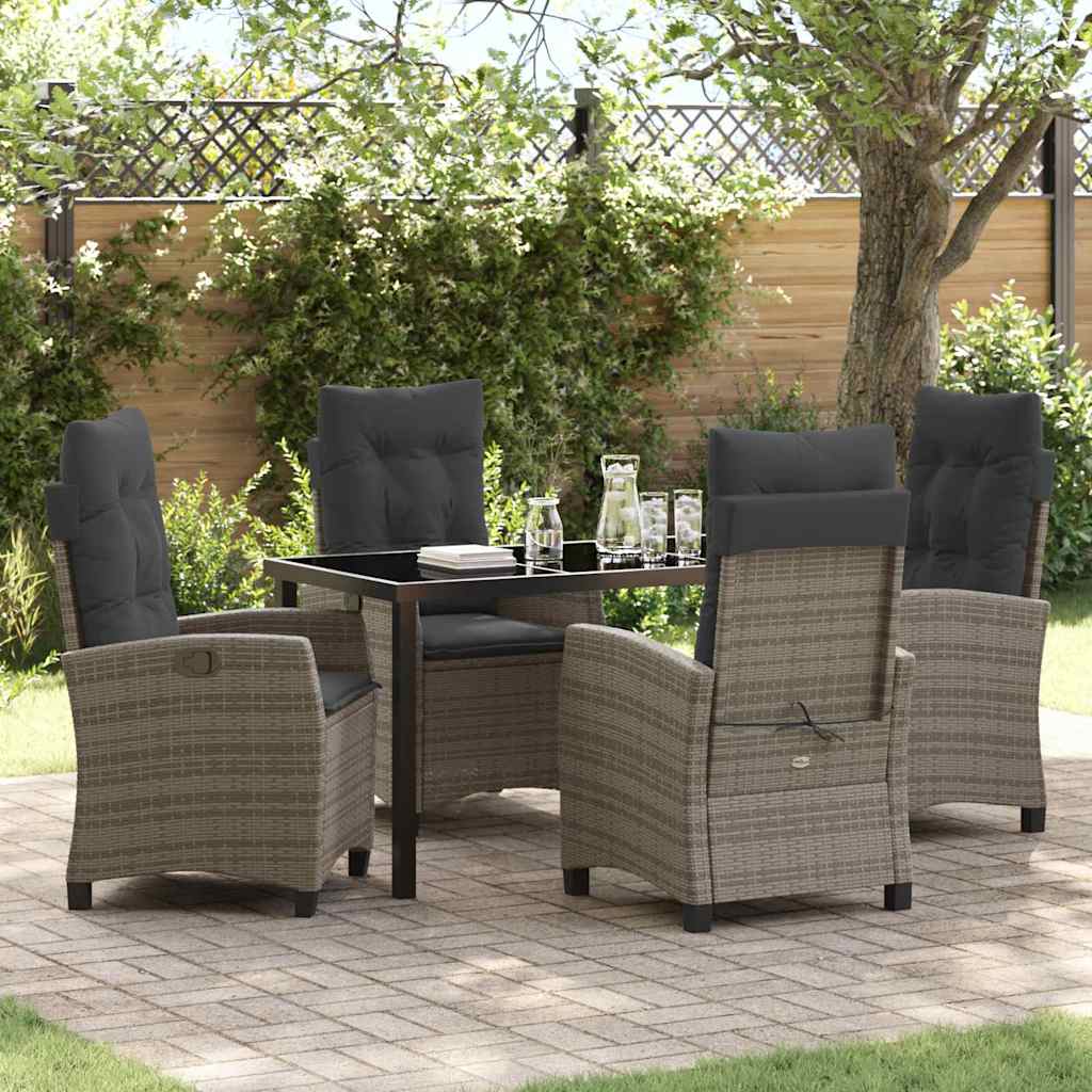 Tuin eettafelset met kussen 5 pcs Grijs poly rattan is nu te koop bij PeponiXL, paradijselijk wonen!