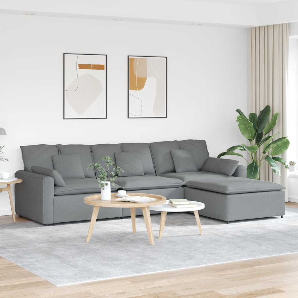 Modulaire bank met voetenbank en kussens lichtgrijs is nu te koop bij PeponiXL, paradijselijk wonen!
