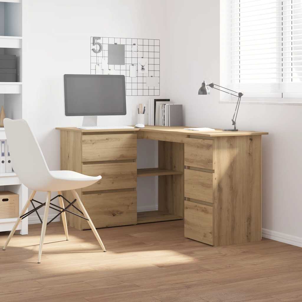 Hoekbureau 145x100x76 cm bewerkt hout artisanaal eikenkleur is nu te koop bij PeponiXL, paradijselijk wonen!