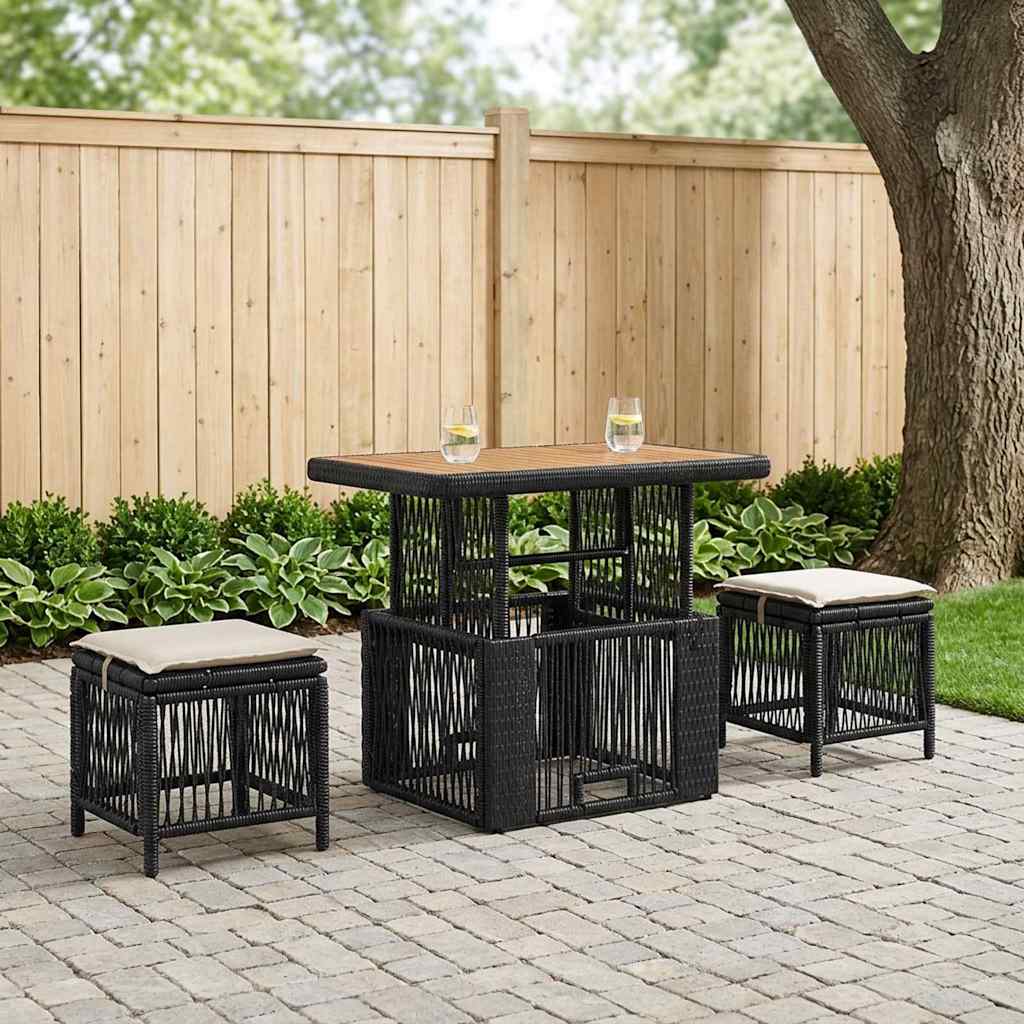 Tuin eettafelset met kussen 3 pcs Zwart en Crème poly rattan is nu te koop bij PeponiXL, paradijselijk wonen!