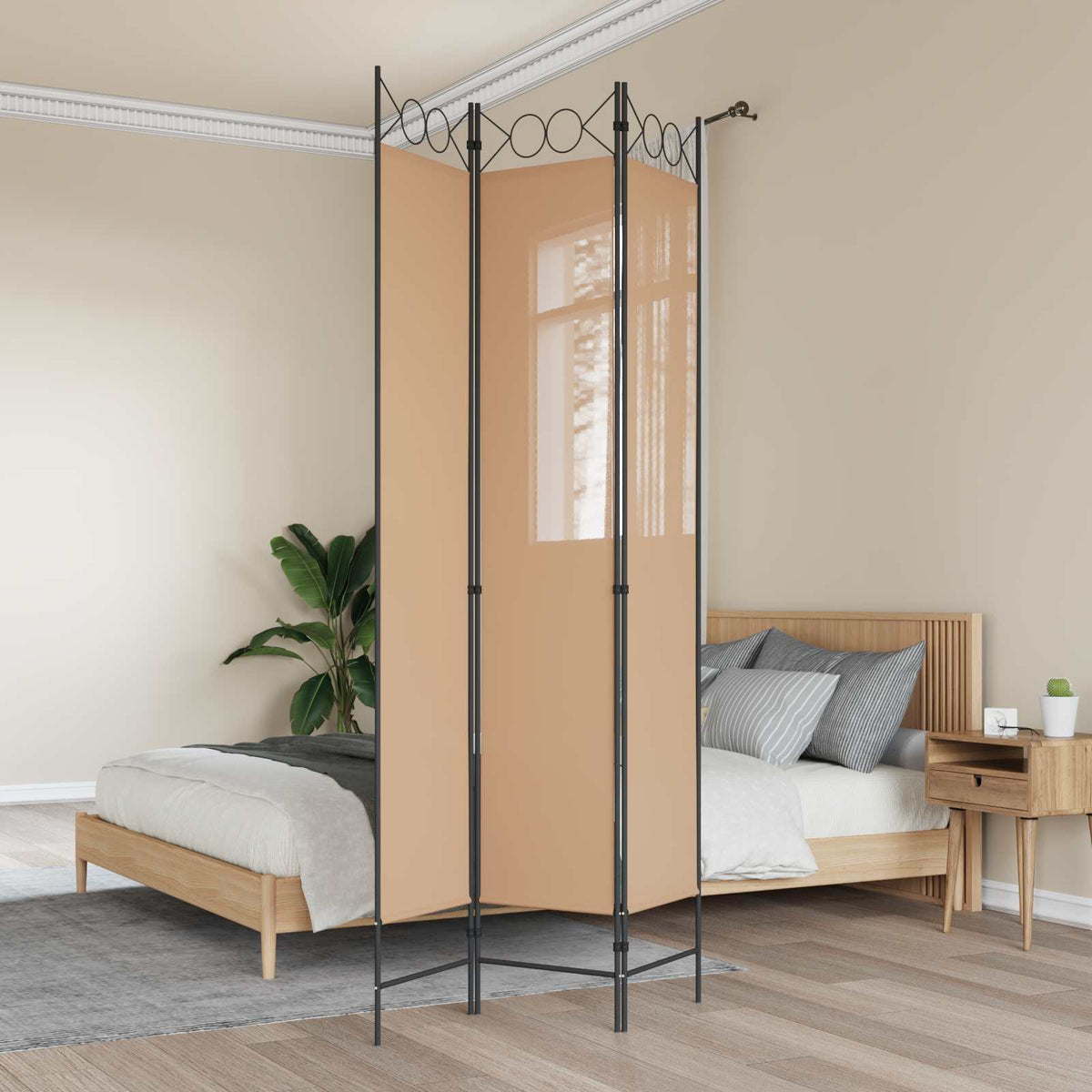 3-Panel Room Divider Beige 120 x 220 cm Stof is nu te koop bij PeponiXL, paradijselijk wonen!