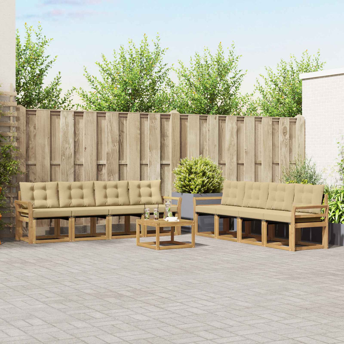 Buiten bankenset met kussen 9 pcs Wit en Beige is nu te koop bij PeponiXL, paradijselijk wonen!