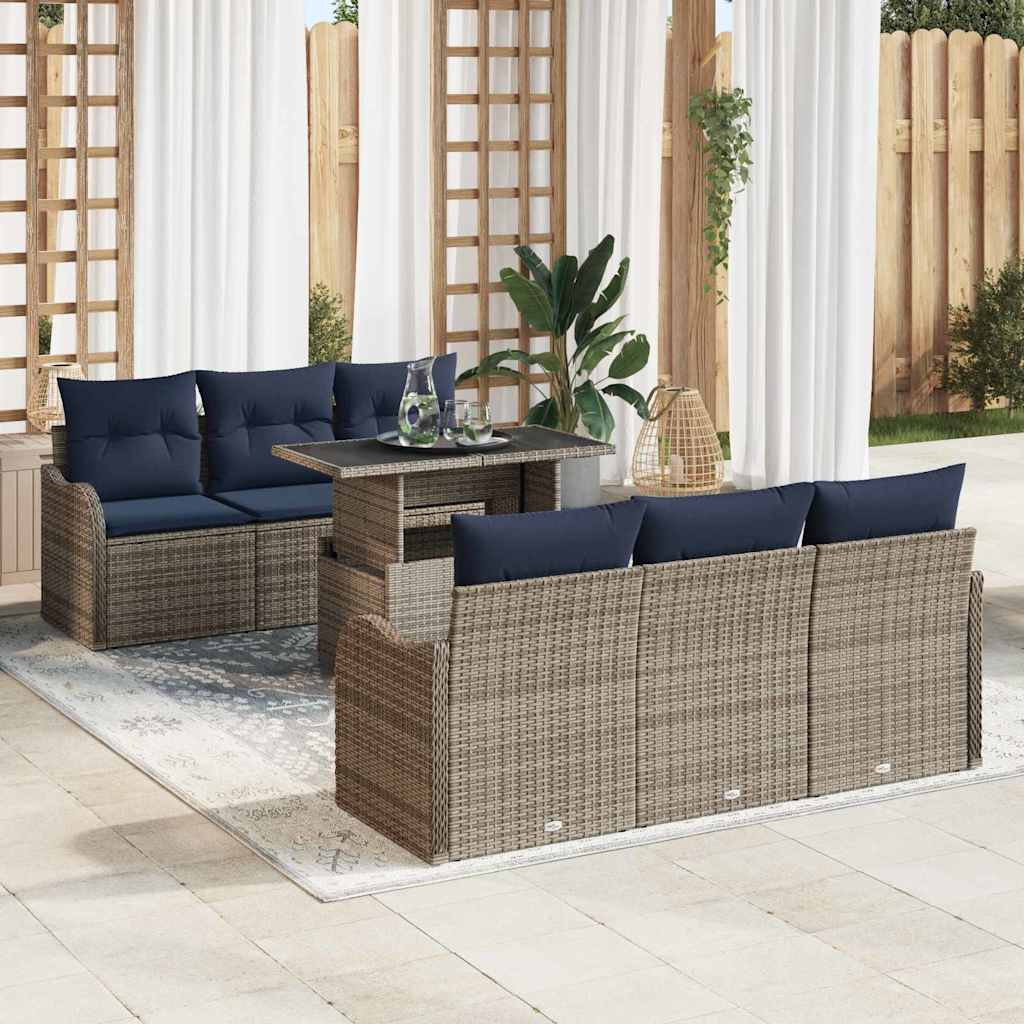 Tuin Sofa Set 7 st Grijs poly rattan is nu te koop bij PeponiXL, paradijselijk wonen!
