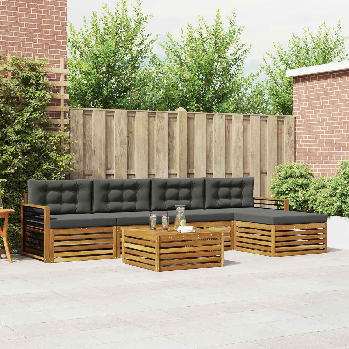 Buiten bankenset met kussen 6 pcs Natuurlijk en Antraciet is nu te koop bij PeponiXL, paradijselijk wonen!