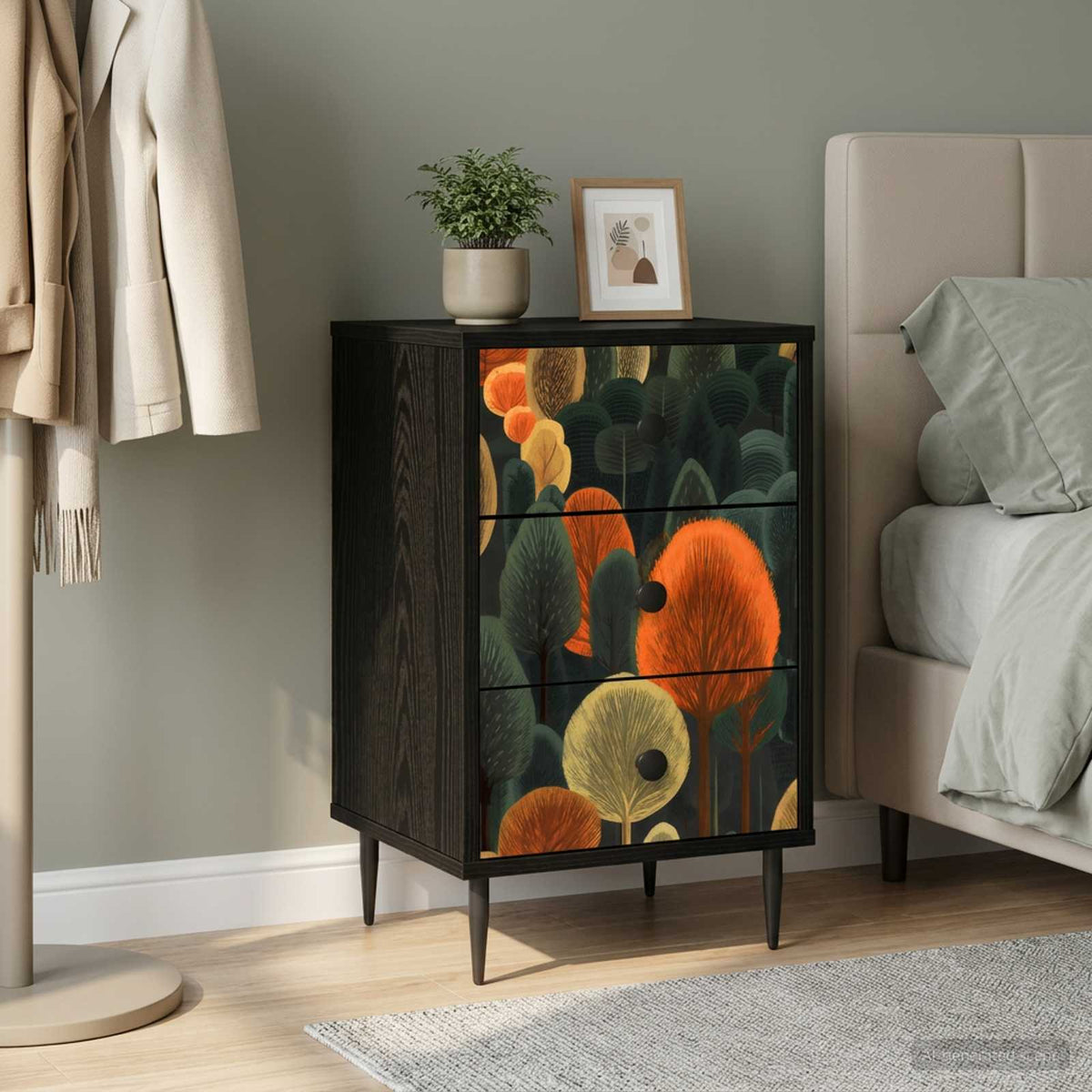 Nachtkastje ZAANDAM Zwart eiken 36 x 33 x 61 cm Bewerkt hout is nu te koop bij PeponiXL, paradijselijk wonen!