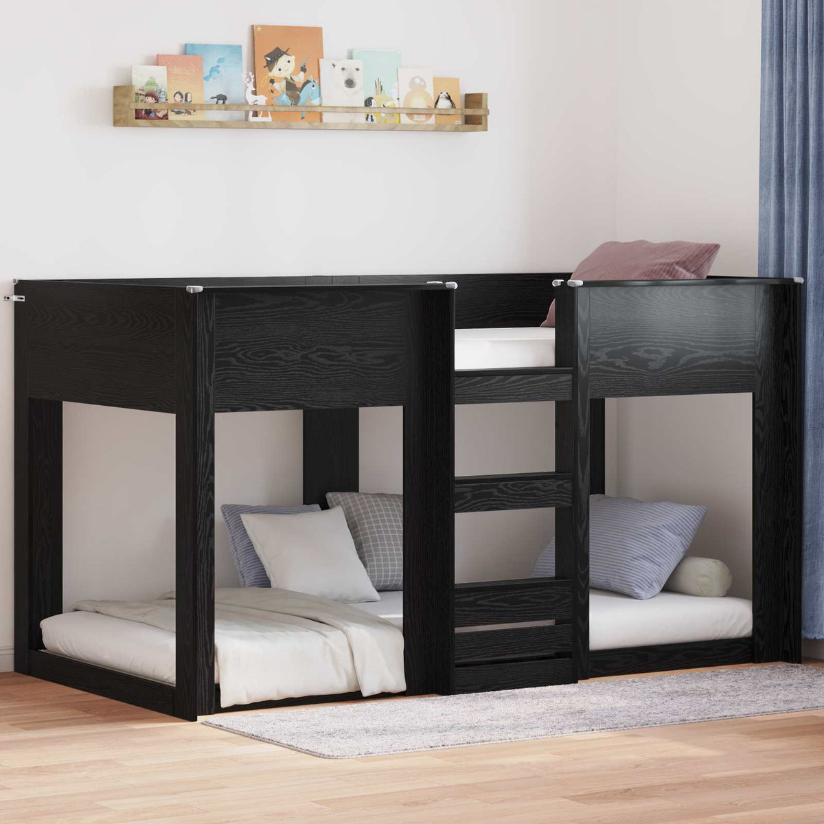 Bunk Bed voor Kinderen Zwart Eiken 75 x 190 cm Bewerkt hout is nu te koop bij PeponiXL, paradijselijk wonen!