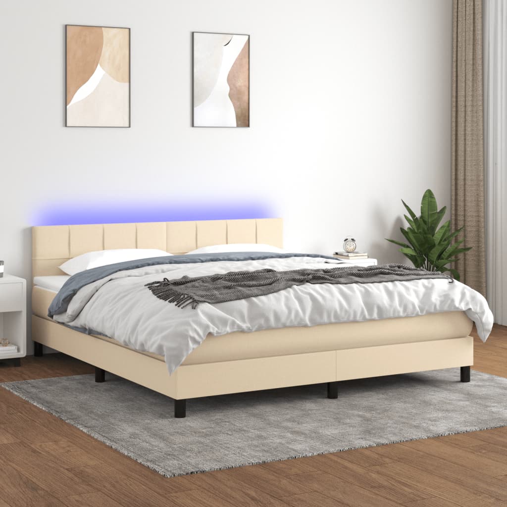 Boxspring met matras en LED stof crèmekleurig 180x200 cm is nu te koop bij PeponiXL, paradijselijk wonen!