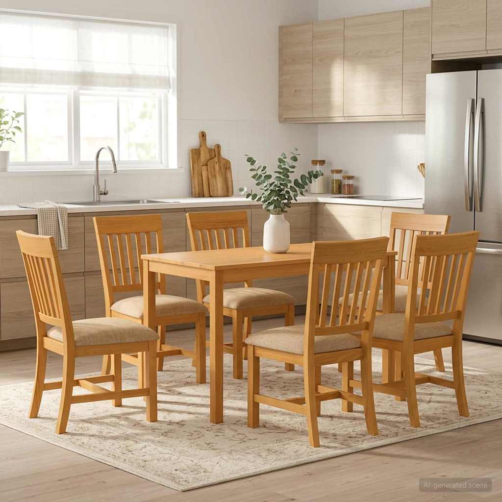 Eetkamerset 7 st Beige Massief Eikenhout is nu te koop bij PeponiXL, paradijselijk wonen!