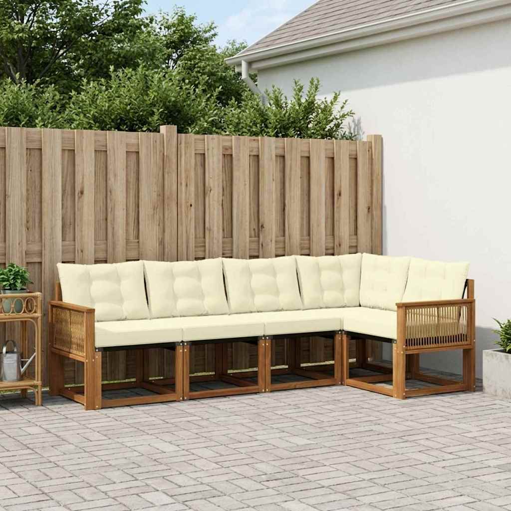 Buiten bankenset met kussen 5 pcs Natuurlijk en Crème is nu te koop bij PeponiXL, paradijselijk wonen!