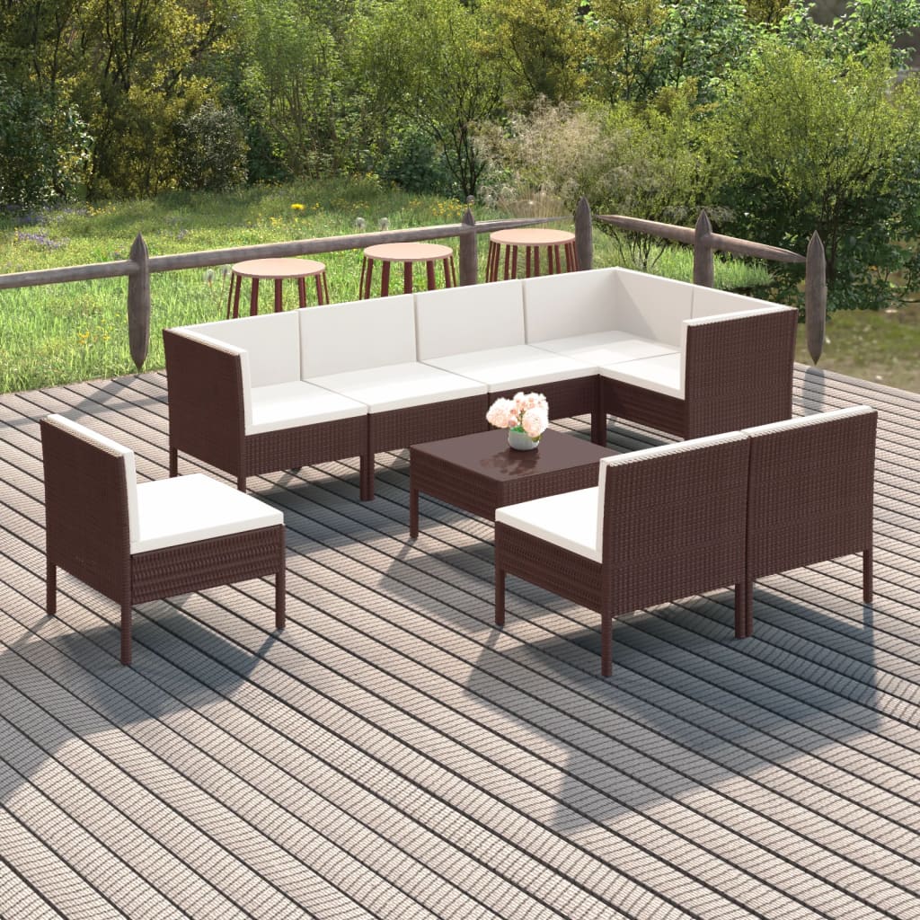 9-delige Loungeset met kussens poly rattan bruin is nu te koop bij PeponiXL, paradijselijk wonen!