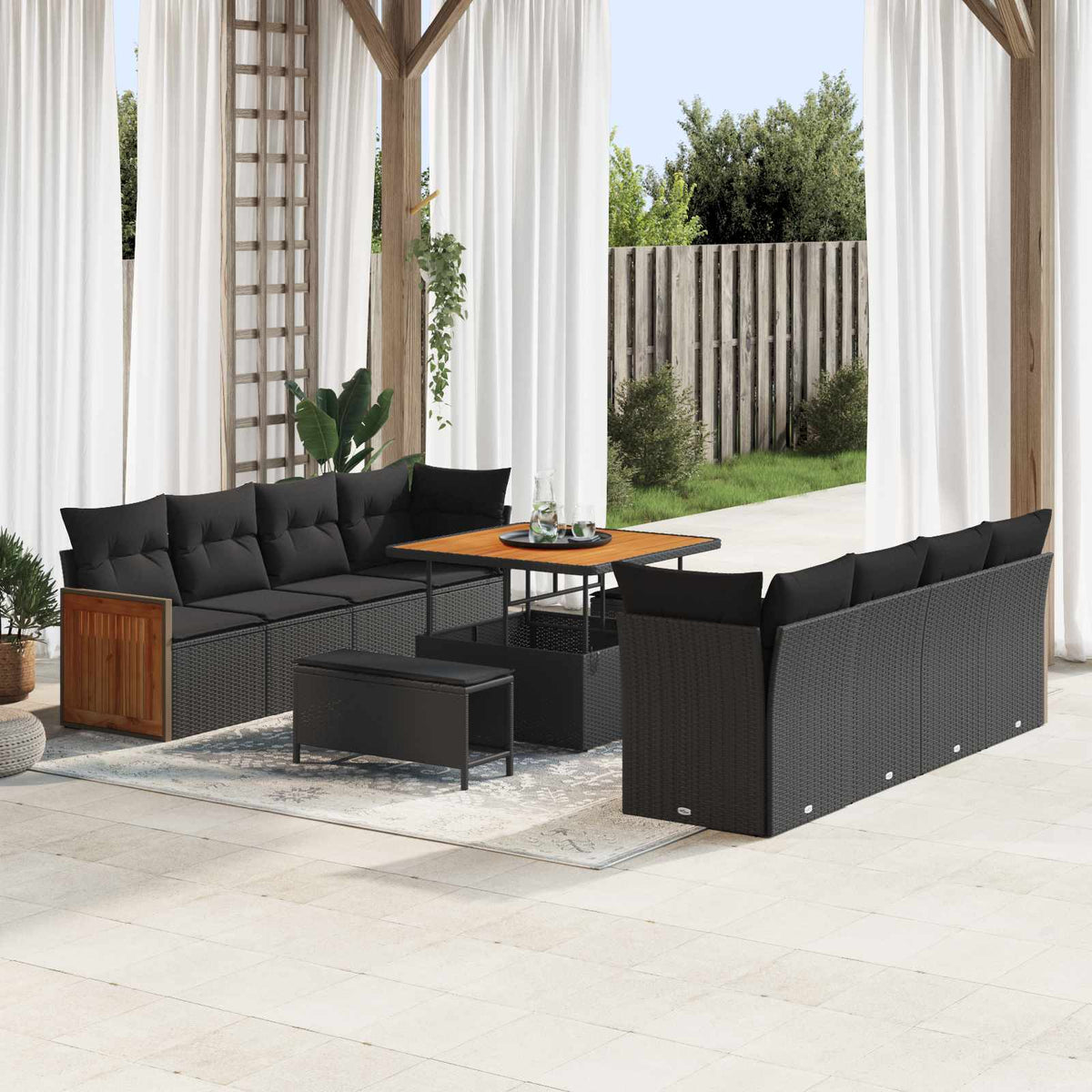 Tuinbankenset 11 pcs Zwart Poly rattan en gepoedercoat staal is nu te koop bij PeponiXL, paradijselijk wonen!