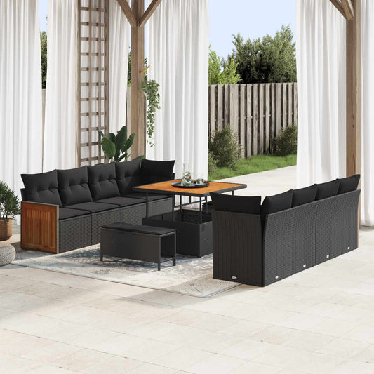 Tuinbankenset 11 pcs Zwart Poly rattan en gepoedercoat staal is nu te koop bij PeponiXL, paradijselijk wonen!