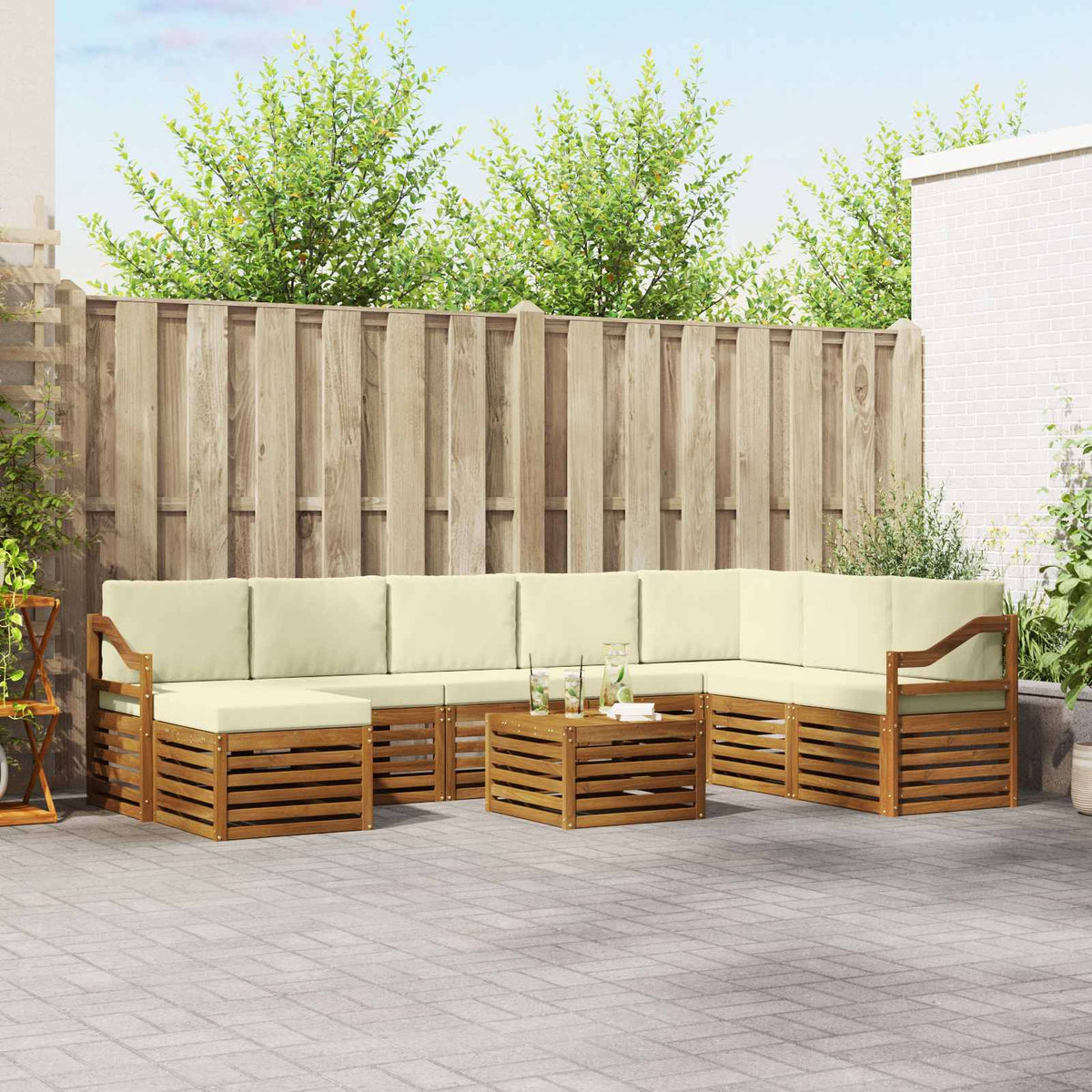 Buiten bankenset 9 pcs Natuurlijk en Crème Massief Acaciahout is nu te koop bij PeponiXL, paradijselijk wonen!