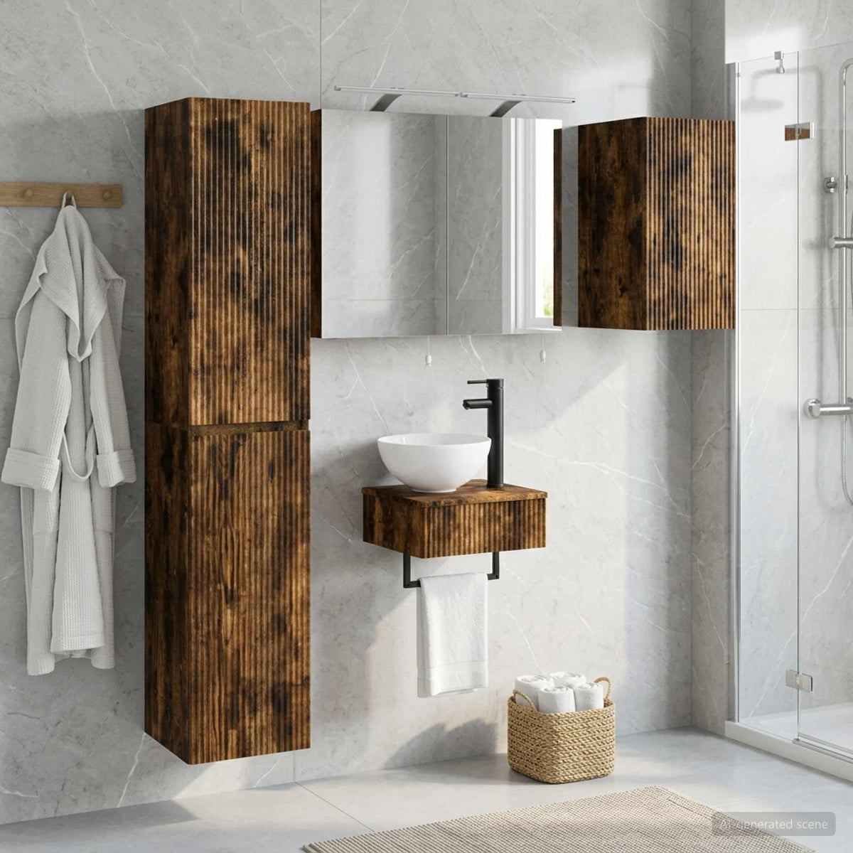 Badkamermeubelset 5 st Gerookt eiken Bewerkt hout en glas is nu te koop bij PeponiXL, paradijselijk wonen!