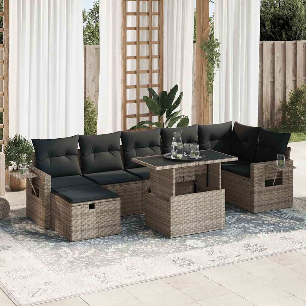 8-delige Loungeset met kussens poly rattan grijs is nu te koop bij PeponiXL, paradijselijk wonen!