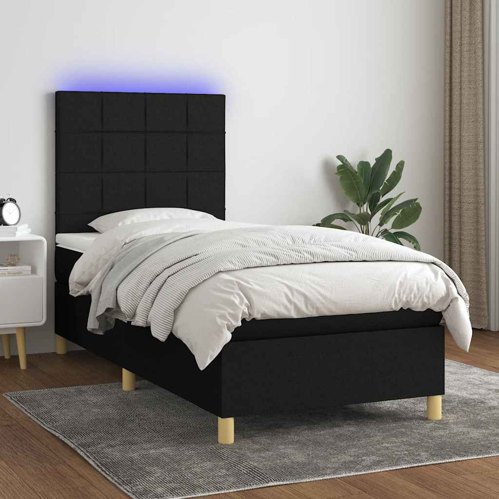 Boxspring met matras en LED stof zwart 90x190 cm is nu te koop bij PeponiXL, paradijselijk wonen!