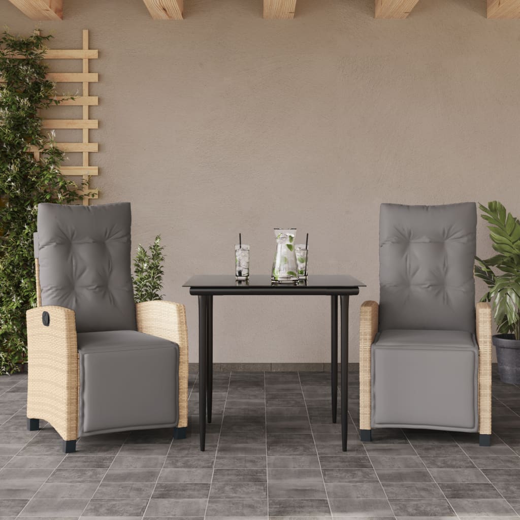 3-delige Tuinset met kussens poly rattan gemengd beige is nu te koop bij PeponiXL, paradijselijk wonen!