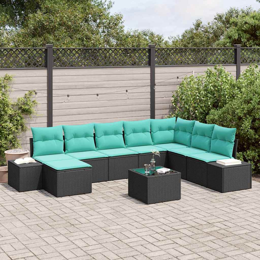 Tuin Sofa Set 8 st Zwart en Turquoise poly rattan is nu te koop bij PeponiXL, paradijselijk wonen!