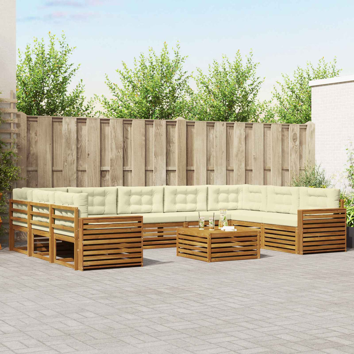 Buiten bankenset 10 pcs Natuurlijk en Crème Massief Acaciahout is nu te koop bij PeponiXL, paradijselijk wonen!