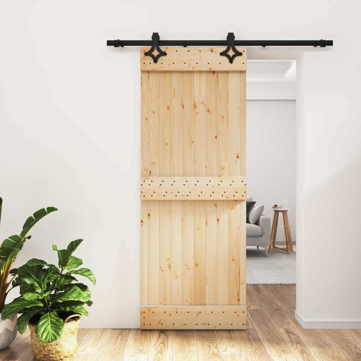 Schuifdeur Naturel en Zwart 80 x 210 cm Massief Grenenhout is nu te koop bij PeponiXL, paradijselijk wonen!