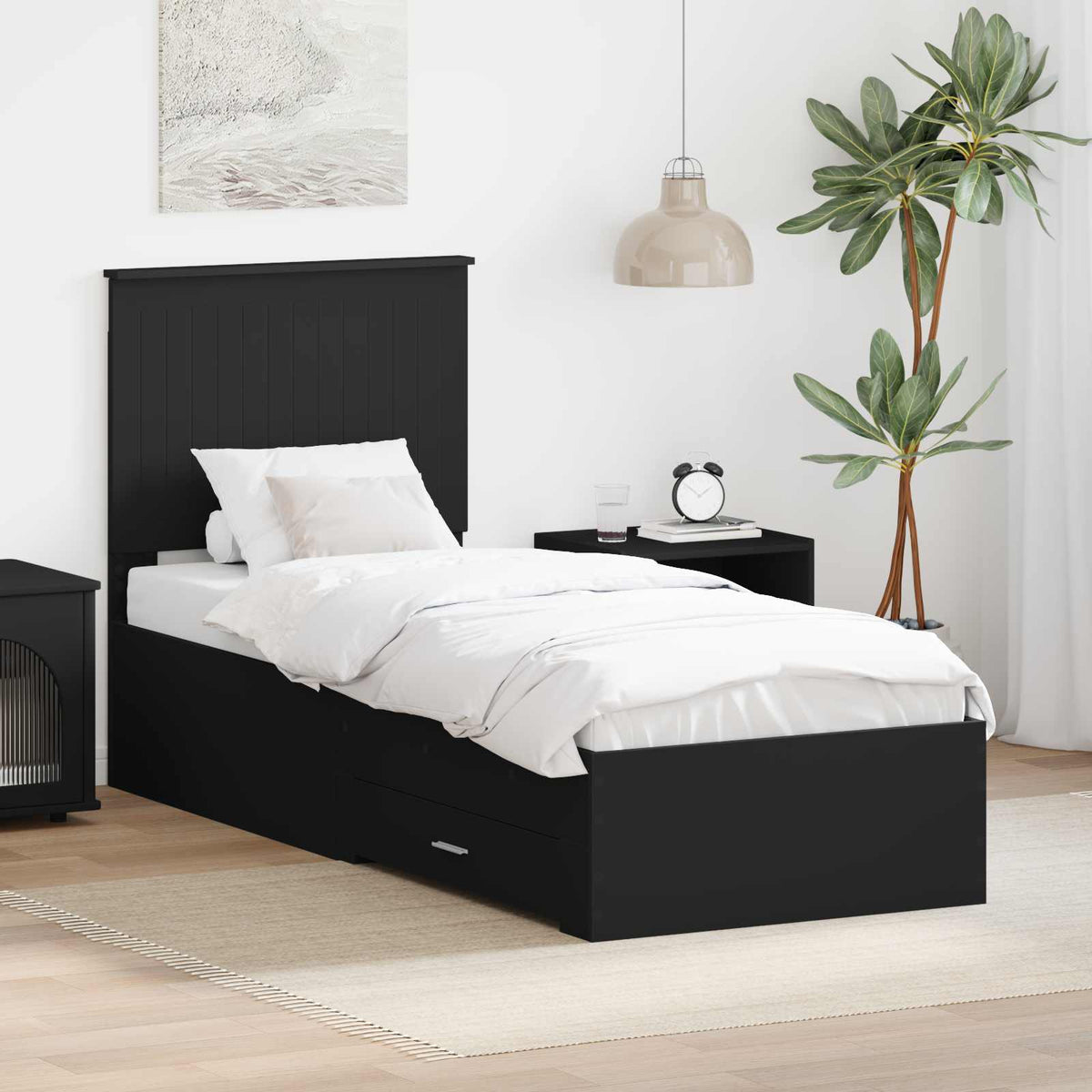 Bedframe met lade Zwart en Zilver 70 x 190 cm Bewerkt hout is nu te koop bij PeponiXL, paradijselijk wonen!