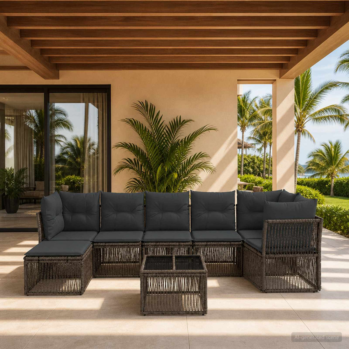 Tuinbankenset 8 pcs Grijs poly rattan is nu te koop bij PeponiXL, paradijselijk wonen!