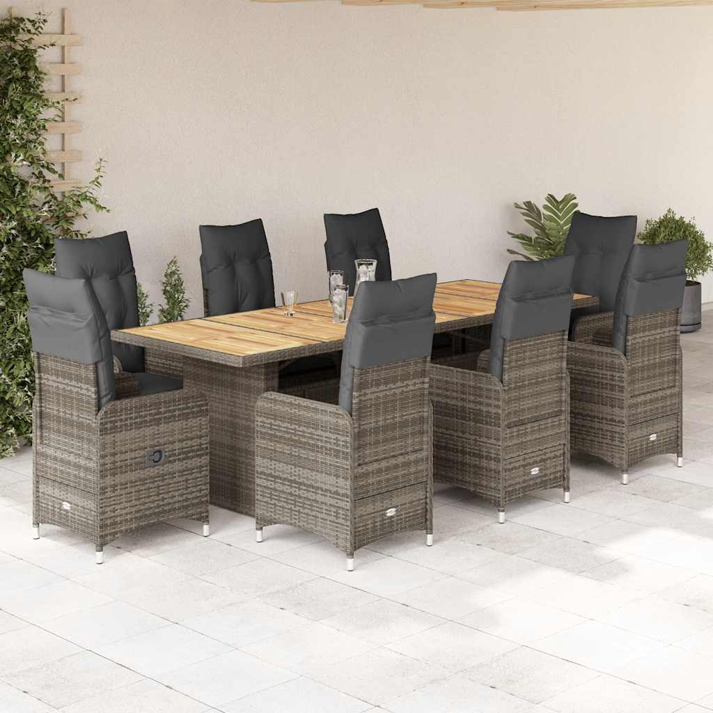 9-delige Bistroset met kussens poly rattan grijs is nu te koop bij PeponiXL, paradijselijk wonen!