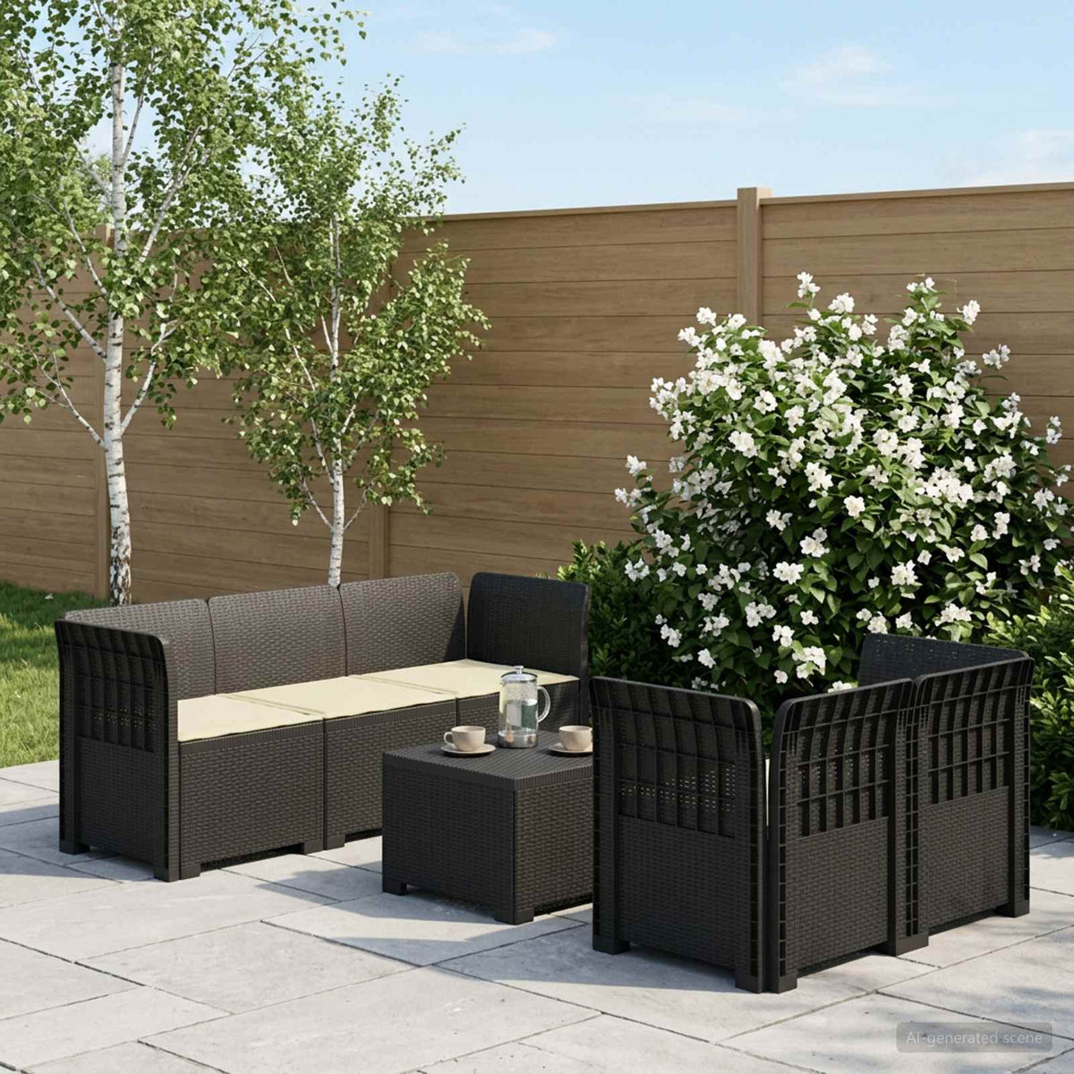 5-Zits Tuin Sofa met Kussens Rattan Look PP Antraciet is nu te koop bij PeponiXL, paradijselijk wonen!
