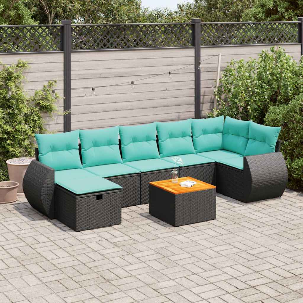 8-delige Loungeset met kussens poly rattan zwart is nu te koop bij PeponiXL, paradijselijk wonen!