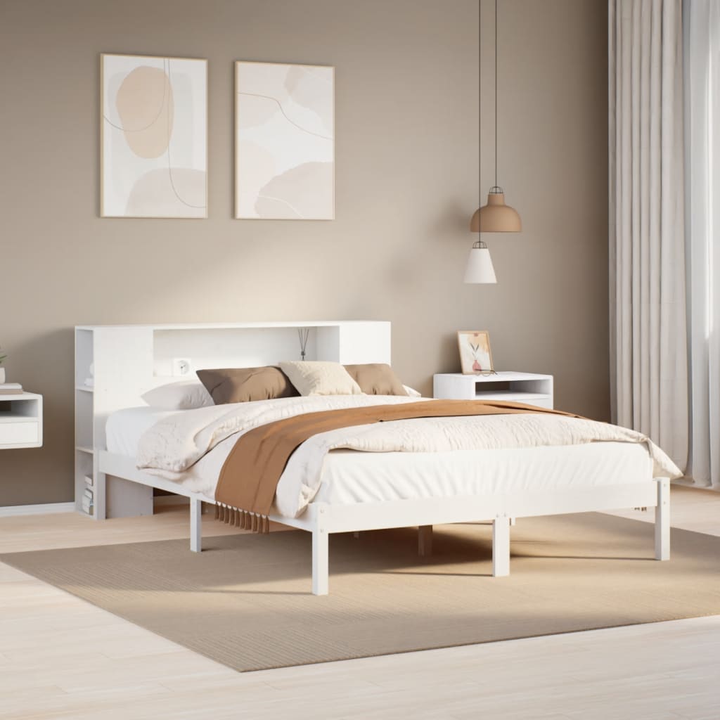 Bed met boekenkast zonder matras grenenhout wit 150x200 cm is nu te koop bij PeponiXL, paradijselijk wonen!