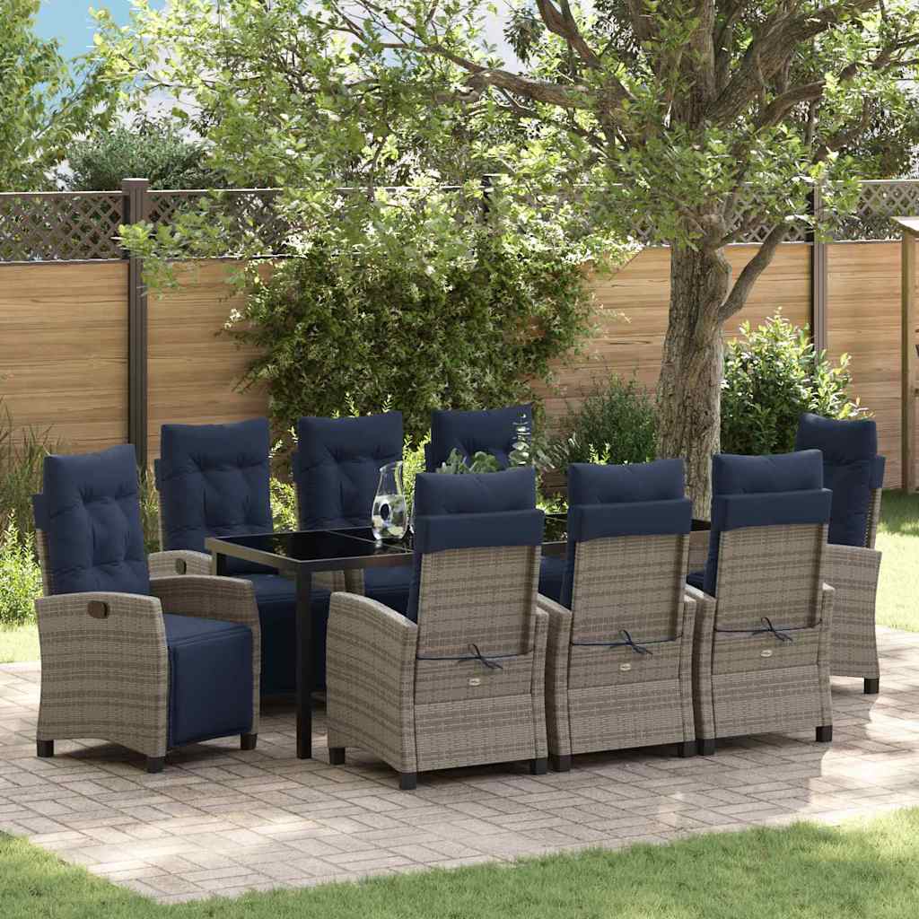 Tuin eettafelset met kussen 9 pcs Grijs poly rattan is nu te koop bij PeponiXL, paradijselijk wonen!