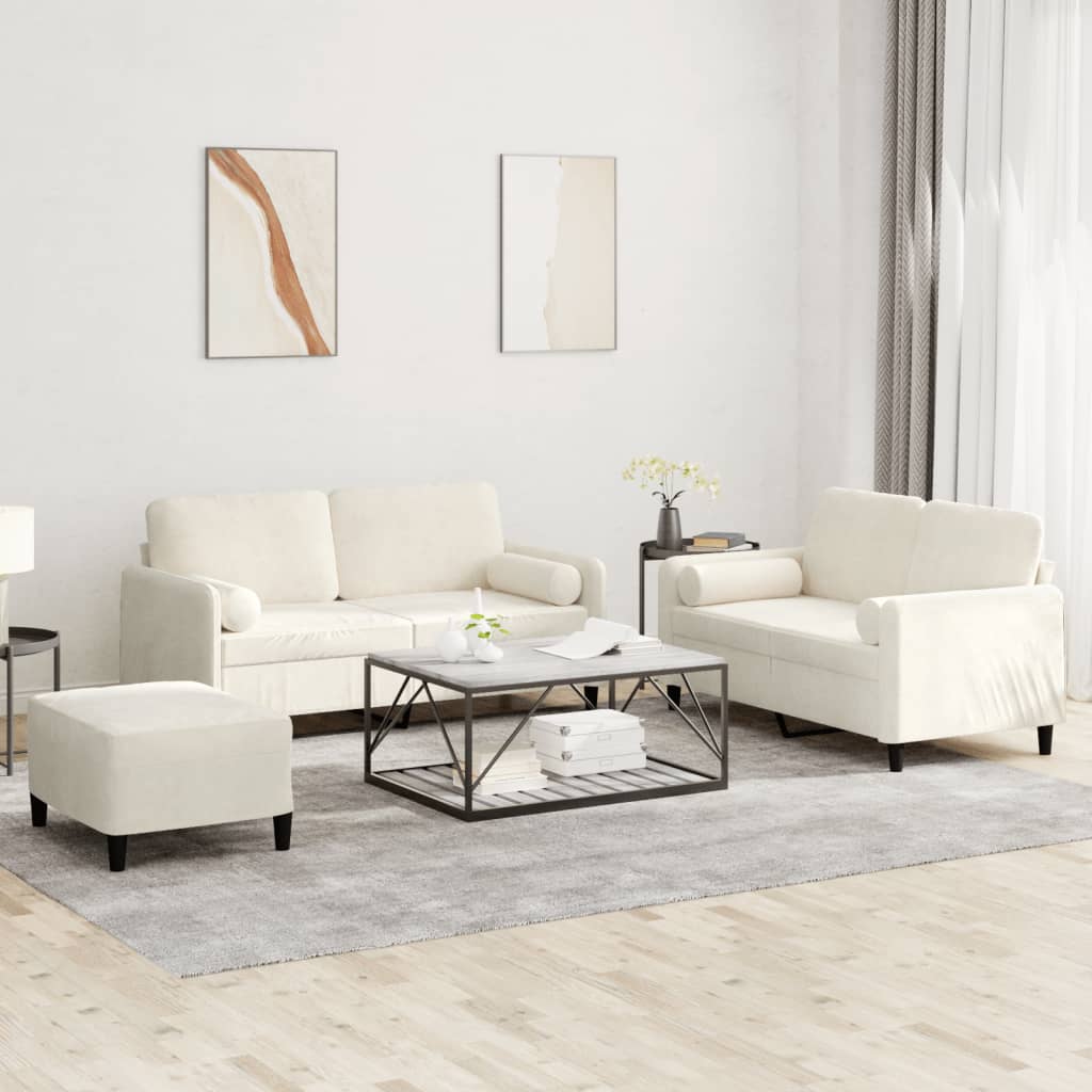 3-delige Loungeset met kussens fluweel crèmekleurig is nu te koop bij PeponiXL, paradijselijk wonen!