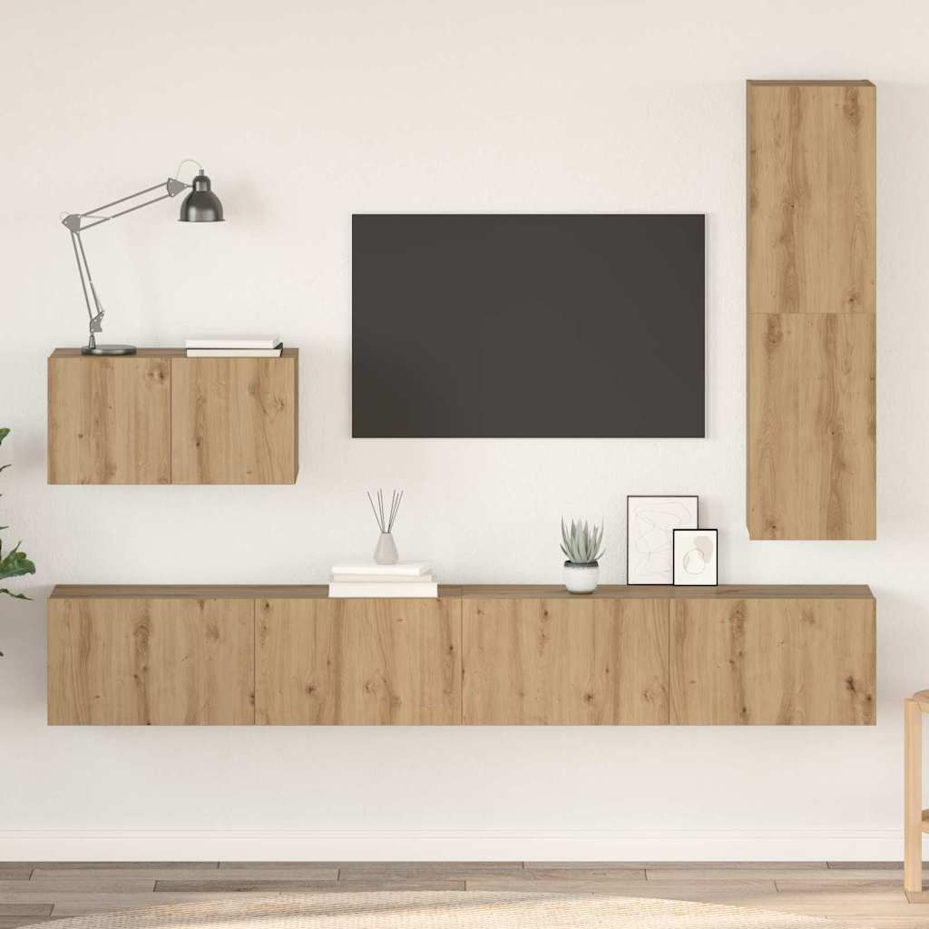 Tv-meubelset met lade 4 pcs Artisan Eiken Bewerkt hout is nu te koop bij PeponiXL, paradijselijk wonen!