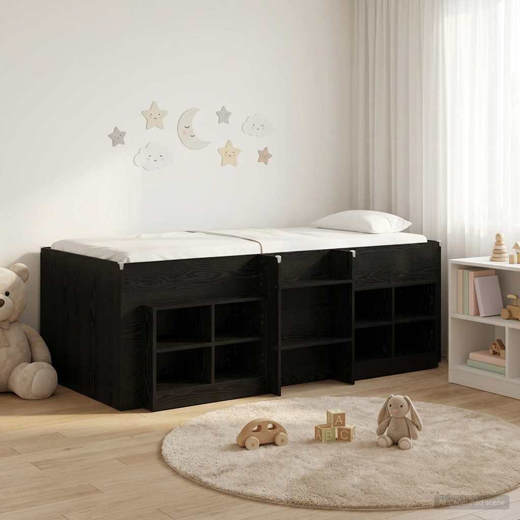 Loft Bed Frame met Kast met plank 3 st Zwart Bewerkt hout is nu te koop bij PeponiXL, paradijselijk wonen!