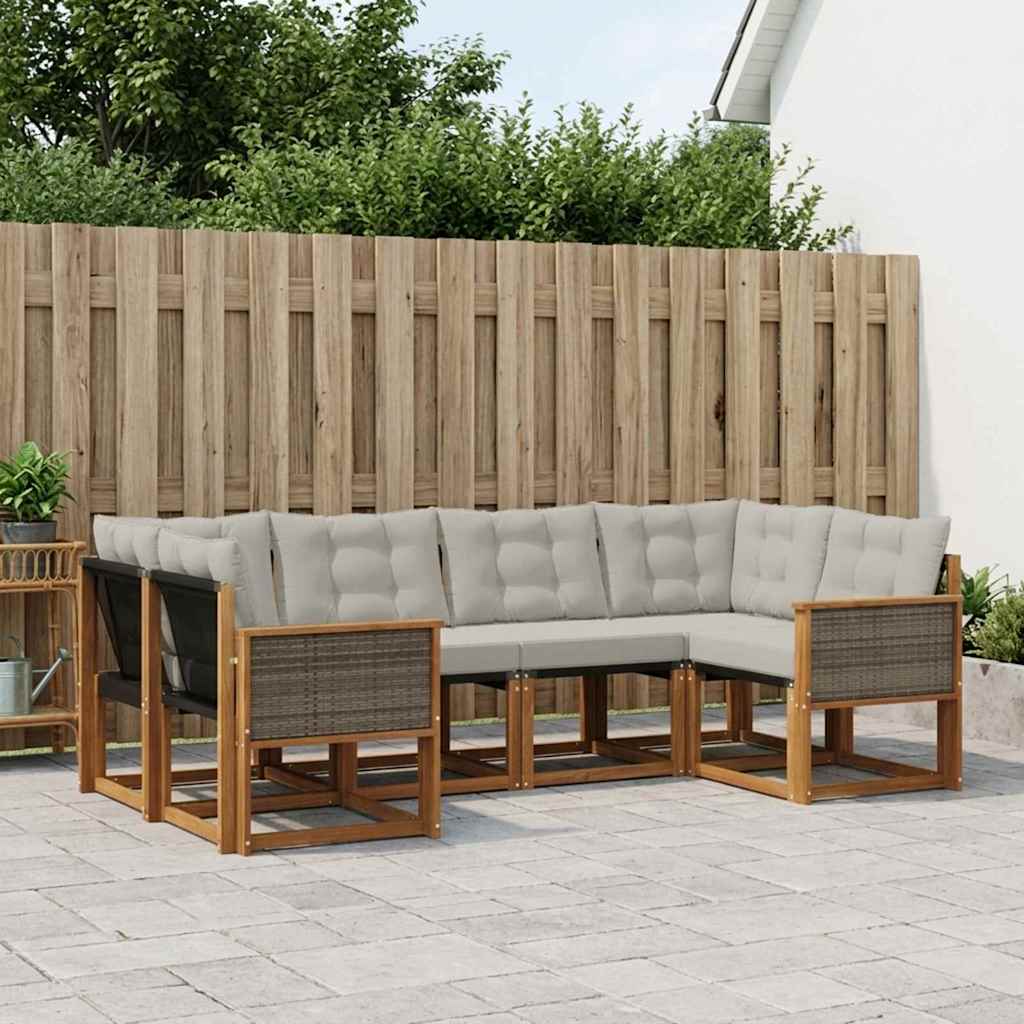 Buiten bankenset met kussen 6 pcs Natuurlijk en Lichtgrijs is nu te koop bij PeponiXL, paradijselijk wonen!